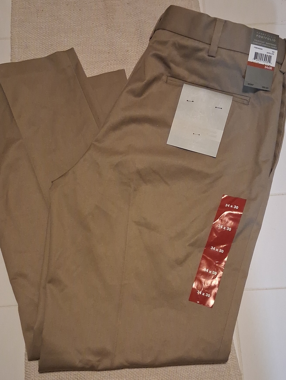 BNWT MENS Perry Ellis Portfolio Khaki Dress Pant Size 34x30 In Antelope
